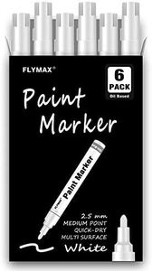 Lot de 6 marqueurs de peinture blanche permanents à pointe moyenne de 2,5 mm pour bois, roche, plastique, cuir, verre, pierre, métal, toile, céramique, tissu, pneu - Peinture à base d'huile