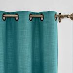 ChadMade 84W x 102L Inch Everglade Teal Linen Curtain Drapes with Blackout Lining, Room Darkening Antique Bronze Grommet Curtain for Sliding Glass Door Patio Door Living Room (1 Panel)