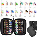 Naturezhen 16PCS Spinner Fishing Lures, Trout Baits Fishing Tackle, Triple Fishing Hooks for Freshwater Fishing with Portable Carry Bag, Hard Metal Spinner Baits for Bass Trout Salmon