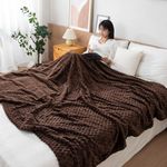 HOKIPO 220 GSM Flannel AC Throw Blanket Double Bed Queen, 200x230 cm / 6.5x7.5 feet, Brown (NEW-4918-BRN)