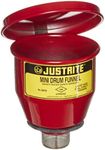 Justrite 08202 Steel Small Safety Drum Funnel with Manual Close Cover, 1 qt Capacity, 4-1/2" Diameter x 4-1/2" Height, for 5 Gallon Steel Pails with 2" NPT