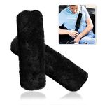 Zone Tech Faux Sheepskin Seat Belt Shoulder Pad- Black Traveling Soft Comfortable Pad for Adults and Kids- 2 Pack