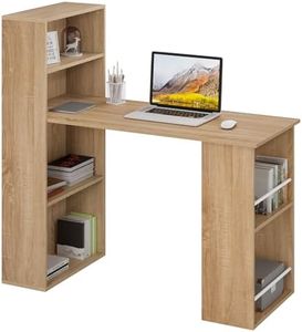 eSituro Bureau d'Ordinateur avec Rangement, 122x55cm Bureau Informatique avec 6 Étagères, Bureau de Travail, Bureau de Jeu, Table d'Étude avec Étagère pour Salon Bureau à Domicile, en Bois, Blanc2