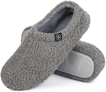 HomeTop Women's Fuzzy Curly Fur Memory Foam Loafer Slippers Bedroom House Shoes with Polar Fleece Lining (9-10, Grey)