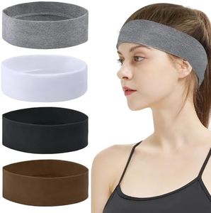 4 Pièces Bandeau Cheveux de Yoga, Bandeau Cheveux Femme, Bandeaux de Sport Élastique Antidérapant, Bandeaux de Sport, Bandeaux de Course Accessoires pour La Course, Yoga (Noir, Blanc, Gris, Brun)