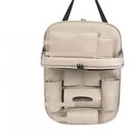 ZOOOMY Heavy Leather Car Back Seat Organizer with Foldable Dining Table Tray Waterproof Storage Pockets (Beige) Compatible with all Cars