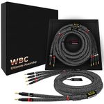8 Foot - WORLDS BEST CABLES - Ultimate - 9 AWG - Ultra-Pure OFC - Premium Audiophile HiFi Bi-Wire Speaker Cable Pair with Eminence Gold Banana Plugs & Carbon Tweed Jacket, Silver