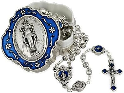 Catholic Rosary Beads with Metal Keepsake Gift Box Set (Miraculous Medal Cube Beads)