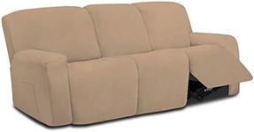 Easy-Going 8 Pieces Microfiber Stretch Sectional Recliner Sofa Slipcover Soft Fitted Fleece 3 Seats Couch Cover Washable Furniture Protector with Elasticity for Kids Pet(Recliner Sofa, Camel)