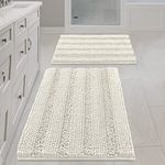 H.VERSAILTEX Bath Mat Ultra Thick and Soft Chenille Plush Striped Floor Mats Hand Tufted Bath Rug with Non-Slip Backing Microfiber Door Mat for Kitchen/Entryway (Pack 2-20" x 32"/17" x 24") Cream