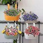 FGYZYP Metal Iron Wall Hanging Flower Pots, 4Pcs Colorful Planter Bucket Flower Plant Holder with Detachable Hooks for Balcony Railing Fence Indoor & Outdoor Garden Home Decoration