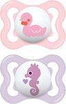 MAM Air Soothers 0+ Months (Pack Of 2), Baby Soothers With Sterilisable Travel Case, Baby Essentials, Peach/Lilac (Designs May Vary)