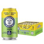 Thirsty Buddha Soda – Prebiotic Soft Drink – Pop Soda - Vegan - Non-GMO - Low Sugar Soda - Low Sugar Drinks - Fibre Rich Diet Soda - High Fibre Diet Pop - Caffeine Free Soda - Lemon Lime 355ml Can - 12 Count Case