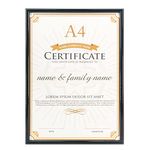 GraduatePro A4 Certificate Frame Black Diploma Degree PVC for Wall Hanging and Tabletop Awards University Graduate College