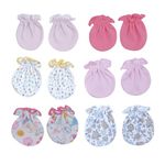 Baby Eli Cotton Newborn Mittens (Picot Wrist) Set of 6 for Baby Boys & Girls | Soft and Cozy Infant Mittens| Unisex Mittens Newborns 0-6 Months | Assorted Baby Gloves for Newborn Babies