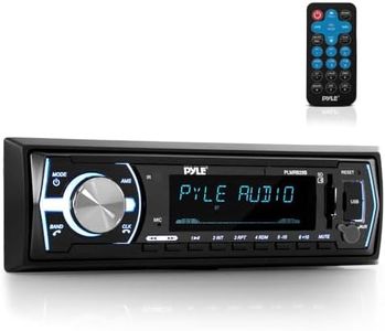 Pyle Marine Bluetooth Stereo Radio - 12v Single DIN Style Boat In dash Radio Receiver System with Built-in Mic, Digital LCD, RCA, MP3, USB, SD, AM FM Radio - Remote Control - PLMRB29B (Black)