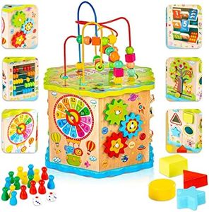 Green series Giocattoli Cubo attività Centro in Legno 8in1 Giochi Educativi Montessori Bambino Bambina 2 3 4 Plus Anno, Maze Giochi per Neonati Bambini Piccoli, Regalo per Ragazzi Ragazze Anni GS1105