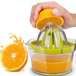 Citrus Lemon Orange Juicer, Manual Hand Squeezer with Built-in Measuring Cup and Grater 12OZ 4 in 1Multi-function Manual Juicer with Multi-size Reamers Ginger Egg Yolk Separator Garlic Cheese Grater