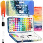 ARTISTRO Watercolor Paint Set, 100 Vivid Colors in Portable Box, Painting Kit Including Metallic, Fluorescent, Pastel Colors. Perfect Travel Watercolor Set for Artsits, Amateur, Hobbyists