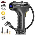 VFMFM Cordless Tyre Inflator Handheld Air Compressor, 12V Portable 5200mAh Rechargeable Car Tyre Pump, 150PSI Electric Digital Car Air Pump with LED Light & 4 Nozzles for Car, Motorcycle, Bicycle