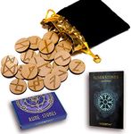 WICCSTAR Engraved Magic Rune Stones Kit In Velvet Pouch. Elder Runes Stones Alphabet magic set