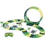 Toy Rush Dinosaur Track Set 134Pcs Race Track, Road Race Car Flexible Track 360°Loop Playset, 2 Dinosaurs, 1 Light-up and Sound Effect Cars with 6 Functions Remote Control Kids Toys Gifts