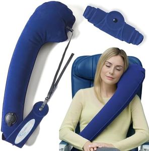 TRAVELREST Ultimate Travel Pillow for Neck & Body, Attaches to Airplane & Car Seats, Inflatable, Stores Compact, Sleeping on Long Plane Flights, Napping on Road Trips, Riding in Cars & Buses, Blue