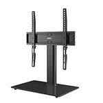 BONTEC Universal Table Top Pedestal TV Stand with Bracket for 26”-55” LCD/LED/Plasma TVs-Height Adjustable stand with 8mm Tempered Glass Base & Cable Management-Holds 40 KG & Max.VESA 400x400mm