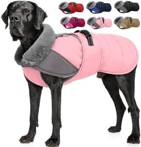 Nanaki Large Dog Coat Rainproof-Warm Giant Breed Dog Jacket With Leash Hole, Fleece Lining Reflective Great Dane Winter Coat Doberman Jacket For Cold Weather Outdoor Walking Hunting, Camping, Pink 3XL