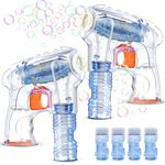 Bubble Machine Gun 2 Pack for Kids with 4 Refill Solution and 3 Colorful LED Light, Bubble Maker for Party Favors, Birthday Gift, Indoor Outdoor Toys for Toddlers, Orange