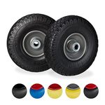 Relaxdays 2 x Hand Truck Tyre, Non-Flat Solid Rubber Wheels, 3.00-4”, 20mm Axle, 150 kg, 260 x 85 mm, Black-Grey