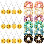Riceshoot 24 Pcs Softball Gifts 12 Softball Necklace 12 Elastic Sports Hair Scrunchies Cotton Scrunchy Hair Ties Fan Jewelry Gift Softball Party Favors Bulk for Team Accessories Women Player