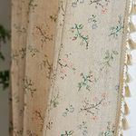 ENJOYBRIDAL Floral Farmhouse Curtains Semi-Blackout Living Room Drapes 96 Inch Length Cotton Linen Blend Bohemian Window Curtain Panels with Tassel Beige Rod Pocket Bedroom Drapes, 1 Panel