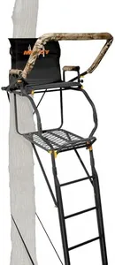 Muddy MLS1550 Skybox Deluxe 20' Tall Single Steel Ladder Tree Stand with Adjustable Padded Shooting Rail for Big Game & Hunting