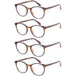 Kerecsen 4 Pack Retro Round Reading Glasses Men Women Spring Hinges Lightweight Quality Readers (3.50, 4 Pack Tortoise)