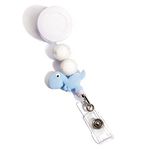 Lantintop Silicone Bead Retractable Badge Holders Shape Pumpkin Devil Ghost Cute Badge Reel for Doctor Nurse Teacher ID Badge Clip(Blue Dinosaur)