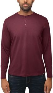 X RAY Men's Men's Henley Shirts Long Sleeve, 95% Cotton Stretch Basic Slim Fit Henley Shirts for Men, Burgundy, XX-Large