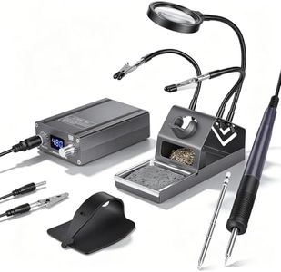 AUCANLA Digital Soldering Station Kit, 75W Soldering Iron Station with 2 Helping Hands, Magnifier, Auto Sleep, T12 Iron Tips and Multifunctional Soldering Stand