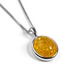 HENRYKA 925 Sterling Silver & Yellow Baltic Amber Classic Oval Necklace | Minimal Pendant | Birthstone Gifts | Hypoallergenic Women's Jewellery with Gift Box