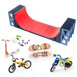 Hestiasko Mini Finger Skate Park Ultimate Half Pipe Ramp Set,Finger Skateboards Ramp Kit with Mini Finger Bike Mini Finger Boards for Finger Skatepark Training Props for Ages 6 and Up(red)