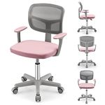 Giantex Kids Desk Chair, Children Computer Chair with Wheels and Y-Shaped Lumbar Support, Mesh Kids Office Chair, Height Adjustable Desk Chair for Girls Boys Aged 4-13, Pink