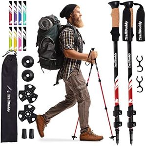 TrailBuddy Lightweight Trekking Poles - 2-pc Pack Adjustable Hiking or Walking Sticks - Strong Aircraft Aluminum - Quick Adjust Flip-Lock - Cork Grip, Padded Strap