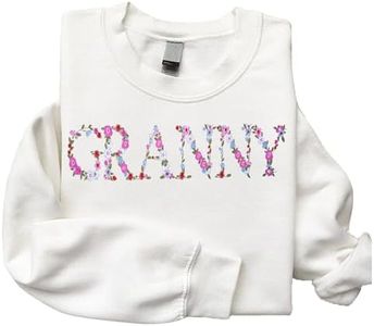 Regamor Embroidery Granny Sweatshirts For Women Gift Sweatshirt From Grandkids Granny Flower Grandma Gift Mothers Christmas, White, XX-Large