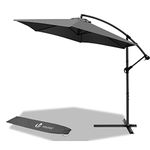 VOUNOT 3m Cantilever Garden Parasol, Banana Patio Umbrella with Crank and Tilt for Outdoor Parasol, Gray, 3578093502564