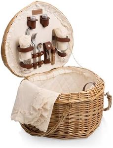 PICNIC TIME Heart Wicker Picnic Basket, 2 Person Set, Couple Gifts, (Antique White)