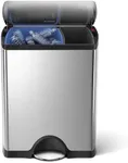 simplehuman 46L (30/16) Rectangular Recycling Double Kitchen Pedal Bin, Strong Steel Pedal, Silent Soft Close Lid, Inner Buckets, Built-In Wheels, Fingerprint-Proof, Brushed Stainless Steel CW1830