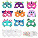 MENGON 24 Pcs White Card Masks Colour in Mask DIY Monster Masks for Kids to Decorate Birthday Party Bag Filler Easter Gifts Christmas Cosplay Dress Up Art Craft Painting Boy