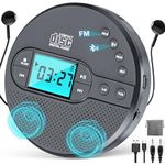 2000mAh Rechargeable Discman CD Player:Walkman CD Player with Bluetooth FM Transmitter,Headphones,LCD Screen,AUX,Built-in Speaker,USB-Portable Personal CD Player 2402-2480MHz