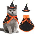 Cat Halloween Costume Pet Witch Outfit Cat Cloak and Wizard Hat for Small Medium Dogs Kitten Halloween Cosplay Costume(Orange, Black, Pumpkin)