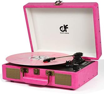 Vintage Bluetooth Suitcase Record Player with Built-in Speakers, 3 Speed Portable Turntable with USB Vinyl Audio Recorder RCA AUX-in & Headphone Jack (Pink, 2023 New Version)